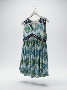 Umgee Blue & Green Geometric Sleeveless Dress